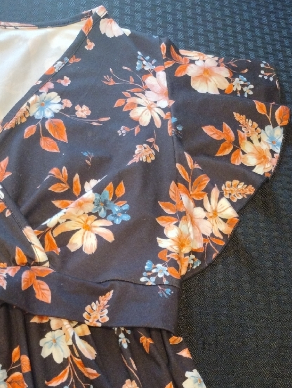 Floral Wrap-Front Blouse in Black and Orange - Picture 6 of 13